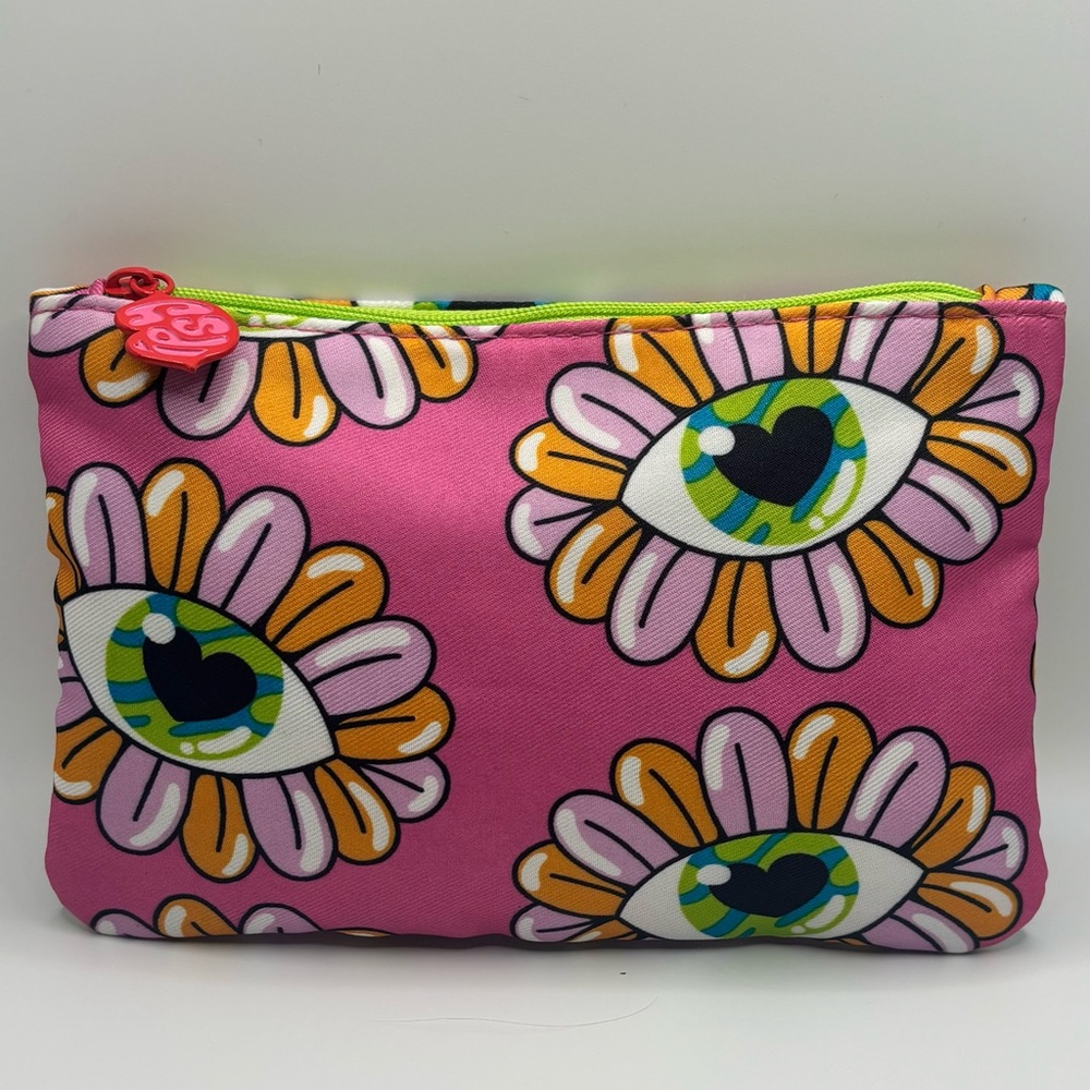 IPSY Pink Graphic Floral Eye Makeup Bag Neon Zipper NWOT